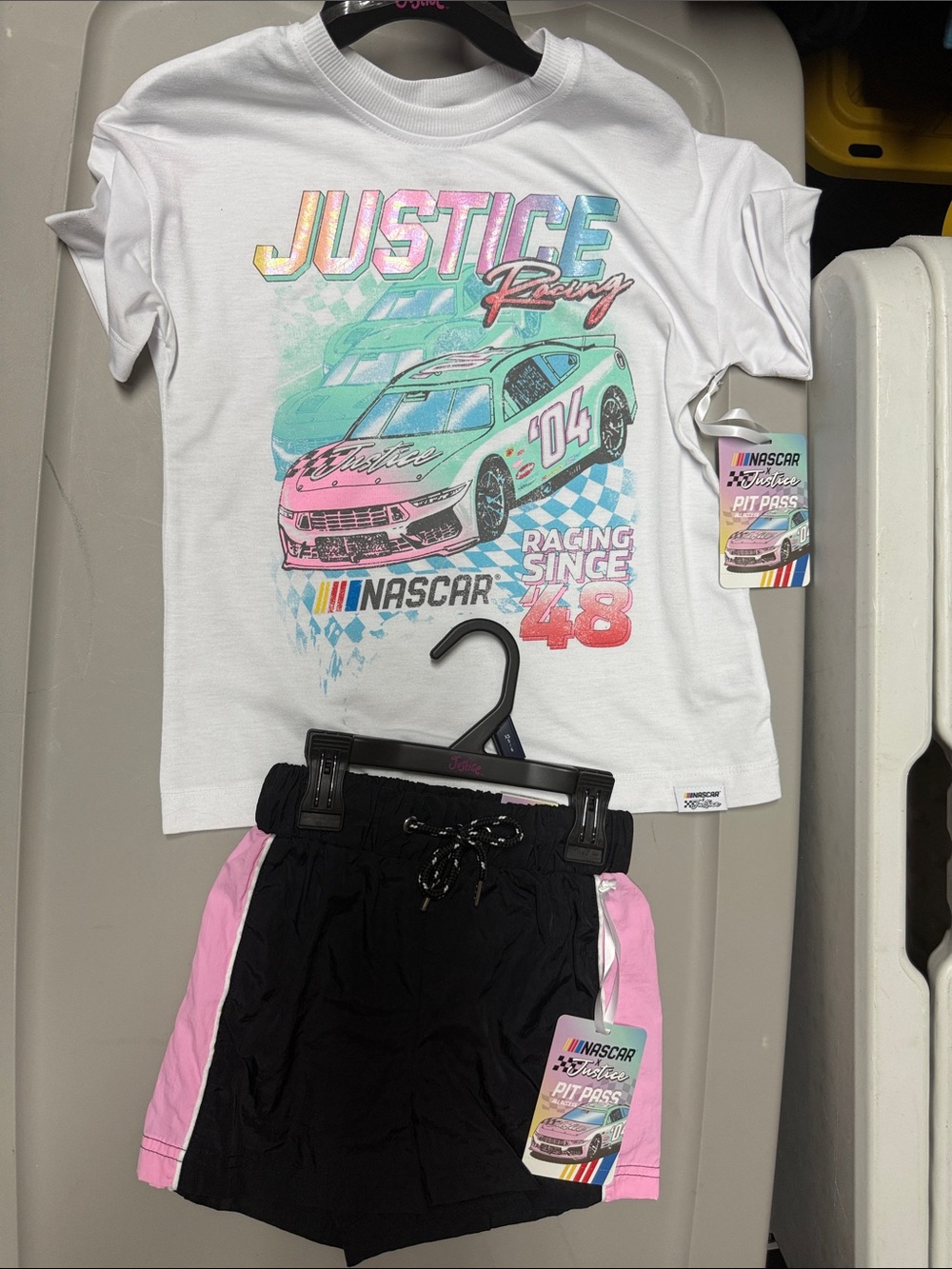 Justice Girls NASCAR Justice set shirts and shirt Xs 5/6 nwt
